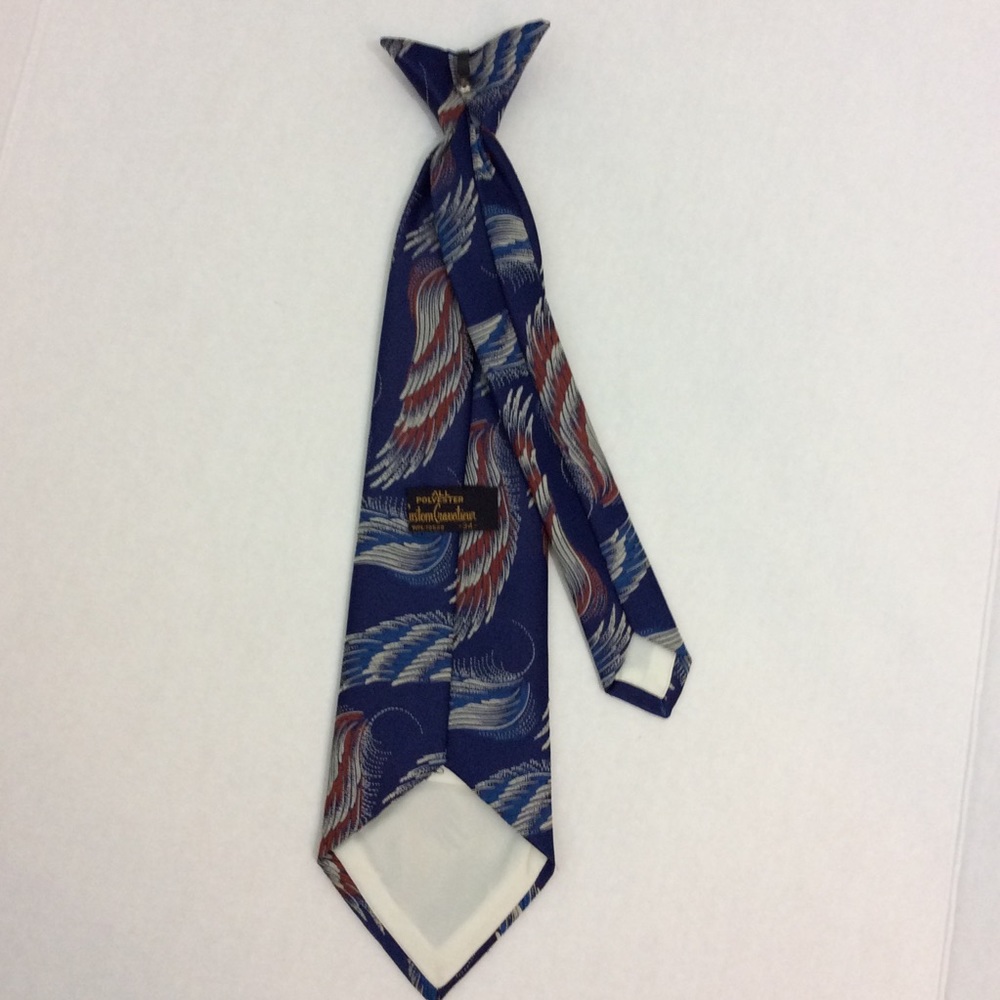 Vintage Navy Red White Feather Clip On Tie Poly View 5